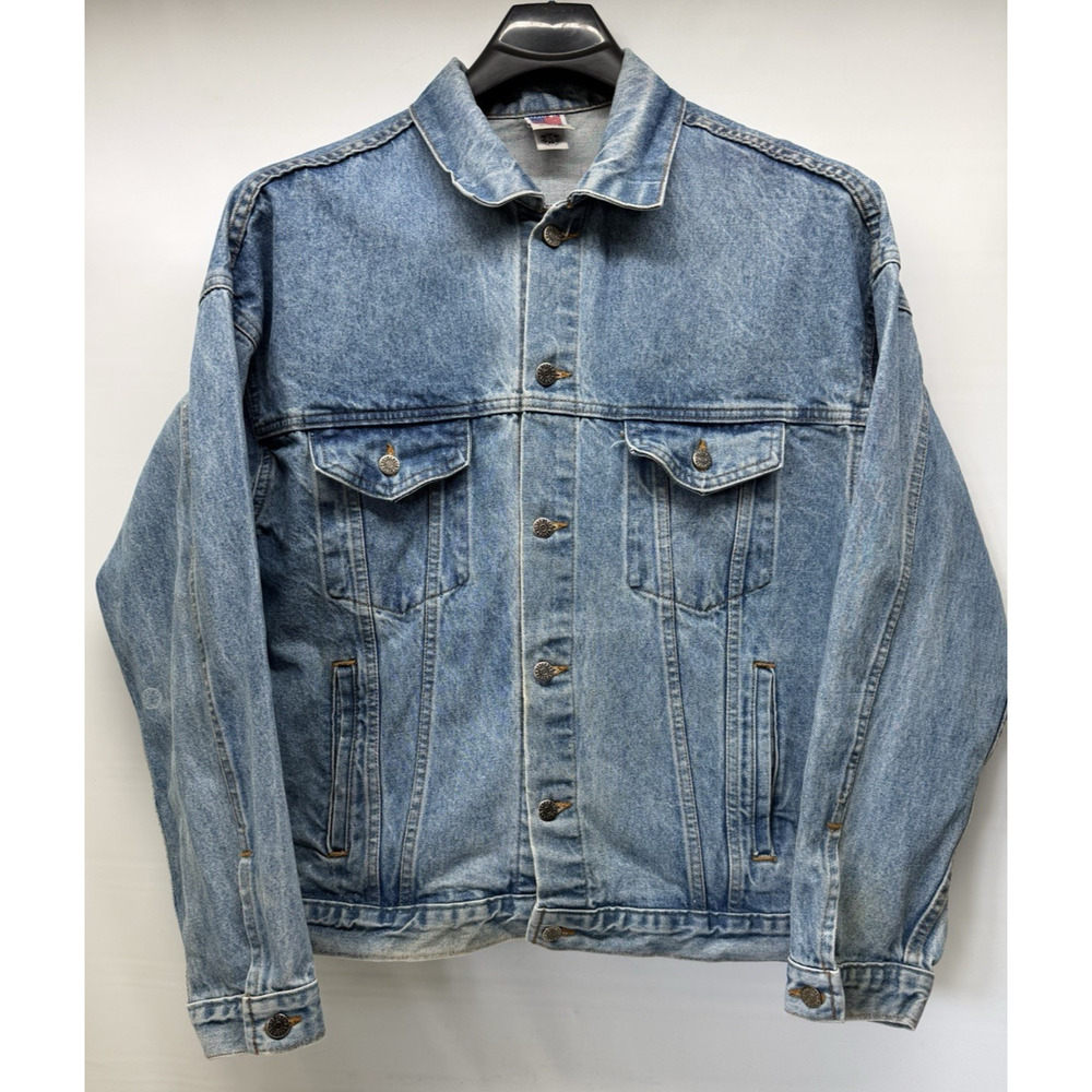 Vintage TYCA Denim Jean Jacket Fire Department Embossed Blue Mens XL